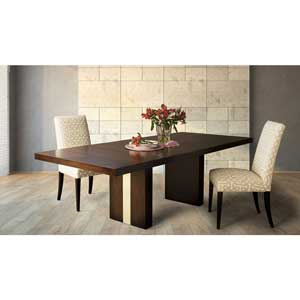 Wood table and upholstered chair