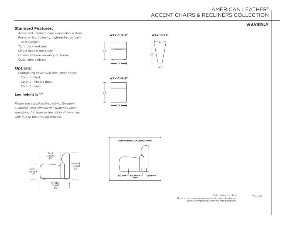 American Leather Waverly Accent Chair - Spec Sheet