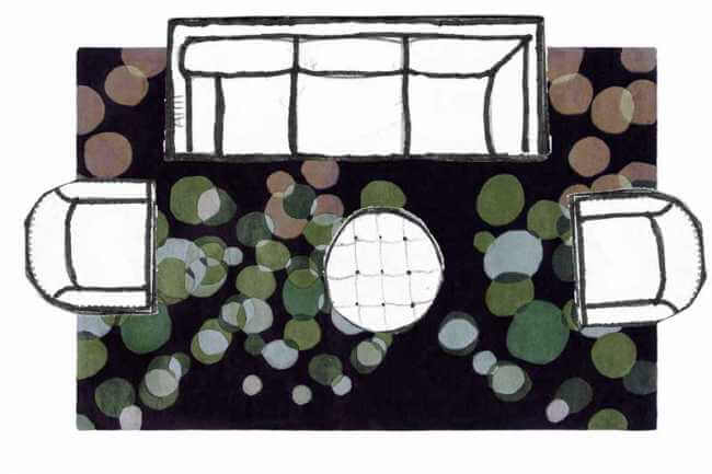 Rug floorplan keeping the front legs on a rug - The Right Size Rug